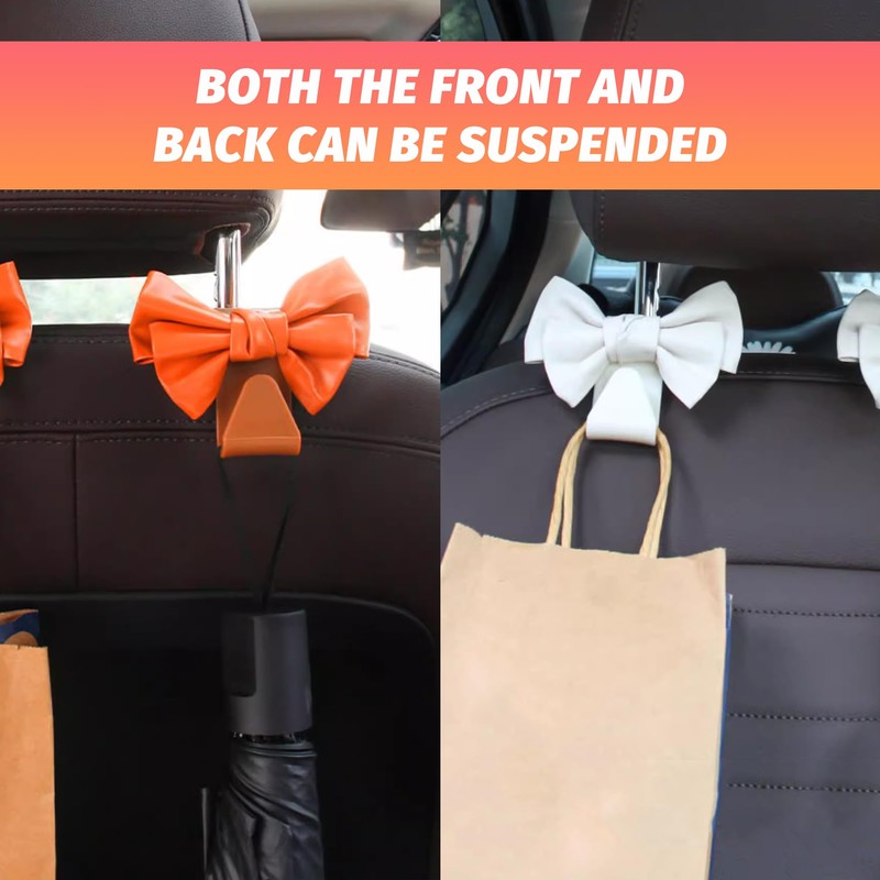 Tioollev 2 PCS Car Seat Headrest Hooks, Cute Bow Shaped