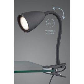 lightling Sandra Clamp Light Flexible Arm Adjustable with Cord Switch IP20 Indoor Excludes 1 x GU10 Max. 10 W Diameter 7 cm Height 20 cm Metal Black Matt