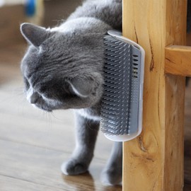 Miwoowim Extended (6.1") 2 Pack Self Grooming Cat Brush - Wall Corner Scratcher with Massage Combs for Long and Short Fur Cats, Kittens (Grey)