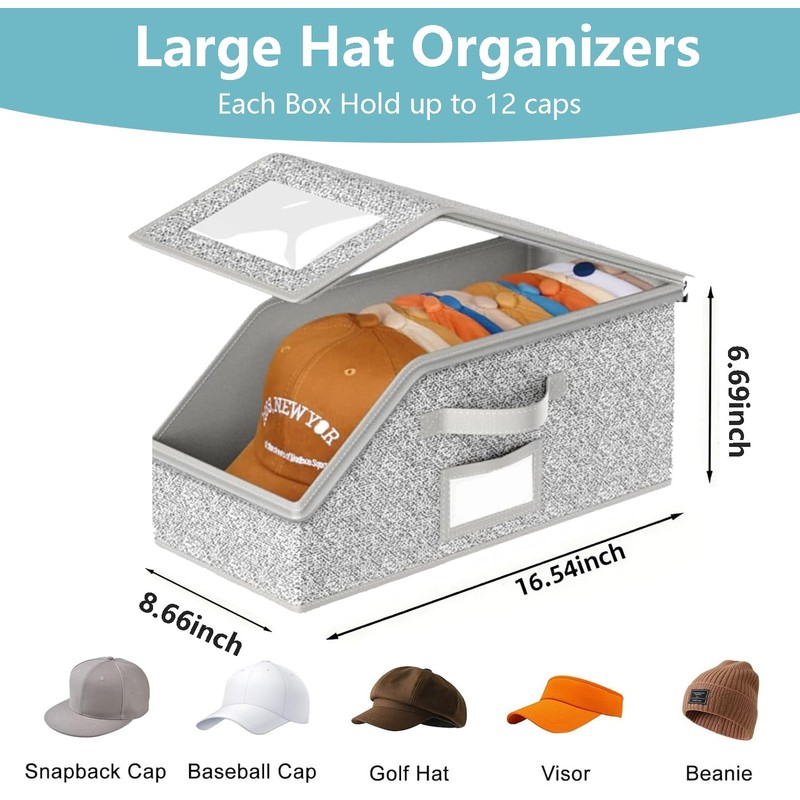YINTRAX 3 Pack Hat Storage Box for Baseball Caps