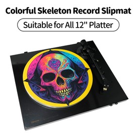 sdroceRyaM Turntable Platter Mat, 12 Inches Record Mat Felt Skull Pattern Anti-Static Slip Mat for Vinyl LP DJ Turntable Record Player, Reduces Vibrations & Improved Sound Clarity,Style A