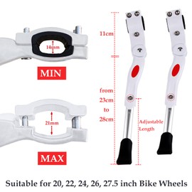 Bike Kickstand, Adjustable Bike Kick Stand for 20 to 27.5 inch Bike Wheels, Bicycle Kickstand Aluminum Alloy Folding Bike Stand Kick fFor Mountain Bike, Road Bike With Anti-Slip Rubber Feet, White