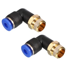 PATIKIL 1/8" Push to Connect Fitting 2 Pack PT Male Thread 90 Degree Connection 4mm Tube Elbow and Straight Combination Air Tube Fitting Pneumatic Quick Connect Adapter Blue