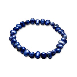 JewelryWeb 7 Inch Dark Blue Cultured Freshwater Pearl Stretch Bracelet Pearls 6mm 7mm-Stretch-Bracelet for Women