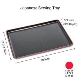 JapanBargain 4126, Japanese Lacquered Plastic Serving Trays, Versatile Tray for Bento, Dinner, Tea, Coffee Table, Ottoman, TV, and Butler Use, Black and Red Color, Made in Japan, 18"x13.75", 4-Pack