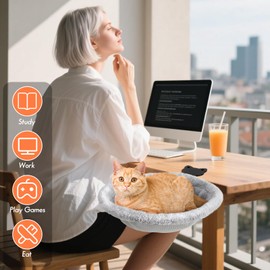 Biupky Large Cat Desk Bed – Sunken Cat Hammock, 15.7" Diameter Secure Bed with Dual Clamps & Steel Frame, Supports Up to 44 lbs, Reversible Bed Cover, Removable & Washable