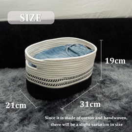 Kriovoa 1 Pack Woven Storage Baskets, Cotton Rope Storage Baskets for Shelves, Small Toy Baskets, Baskets for Towel Storage, Nursery Baskets,Book Baskets with Handles, Black and White.