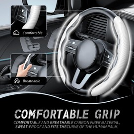 WOCOCN Steering Wheel Cover,Carbon Fiber Car Steering Wheel Cover with Non-Slip Lining,Universal Fit Most of Car Interior Accessories (White)