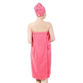 YJZQ Women Girls’ Microfiber Wrap Towel Robe & Hair Towel Set, Spa Bathrobe & Fast Hair Drying Turban Towel, Super Absorbent Bath Shower Cover up Dressing Gown with Hair Dry Towel Cap Rose Red