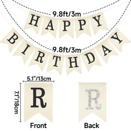 Anwyll Happy Birthday Banner,NO-DIY Black Burlap Happy Birthday Banner Sign,Happy Birthday Party Decoration,Happy Birthday Banner Bunting for Men Women Boy Girl Birthday Celebration Party Backdrop