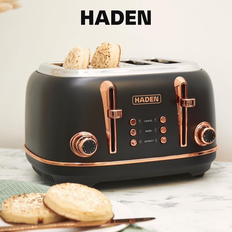 HADEN Heritage 4-Slice Toaster with Extra Wide Slots, 1500-Watt, Black