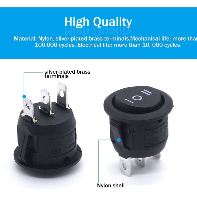 Taiss/8Pcs Round Rocker Toggle Switch Black AC 250V/10A 125V/12A ON/OFF/ON