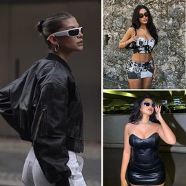 COASION Y2K Sunglasses UV400 Protection for Men and Women Large Retro Cool Glasses Wrap Around Sunglasses, Black+blue