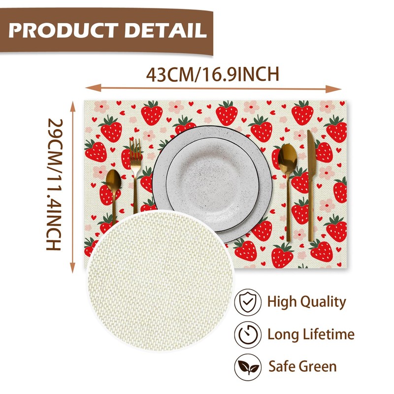 Red Cute Kids Fruit Strawberry Placemats Set of 4, Table