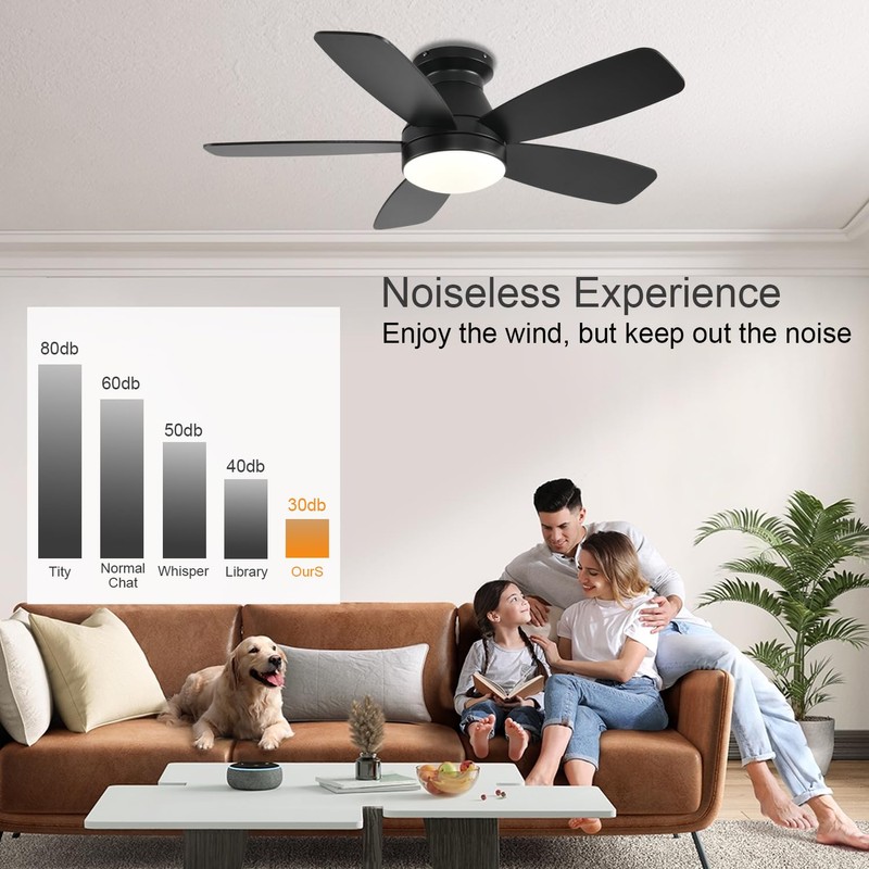 JSAITEE Ceiling Fans with Lights, 42 Inch Low Profile Ceiling