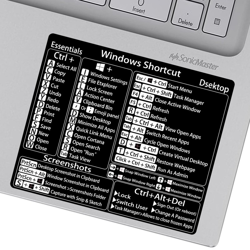 2-Pack丨Windows Shortcut Sticker丨, Keyboard Shortcut Vinyl Sticker, Laptop Keyboard Shortcuts