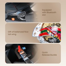 NENKI Motorcycle Helmet Full Face Street Motorbike Helmet with Tail Wing Design Noise Reduction with Anti-Fog Pin Visor for Adult DOT Approved (Graffiti Brown, Large)