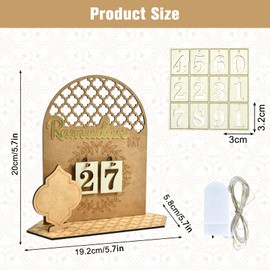 Ramadan Wooden Decoration, LED Ramadan Calendar, Mubarak Calendar, Ramadan Calendar Children, Suitable for 30 Day Countdown to Ramadan, Eid Decoration