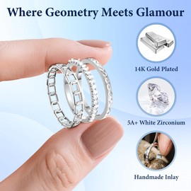 YWXTW 3 Pack 14K Gold-Plated Stacking Rings for Oura Ring Gen 4 /Ultrahuman, Timeless Elegance Non Tarnish Stainless White Zirconia Engagement Oura Stackable Bands Gift for Women Silver 6