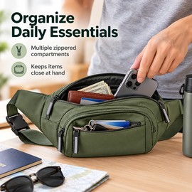 Running Waist Bag with Zippered Pockets – Slim Travel Money Belt with Adjustable Strap