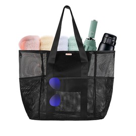 MIYO - Bolsa de playa de malla grande - Bolsa de playa grande - Bolsas de viaje para comestibles y picnic, Negro -, L