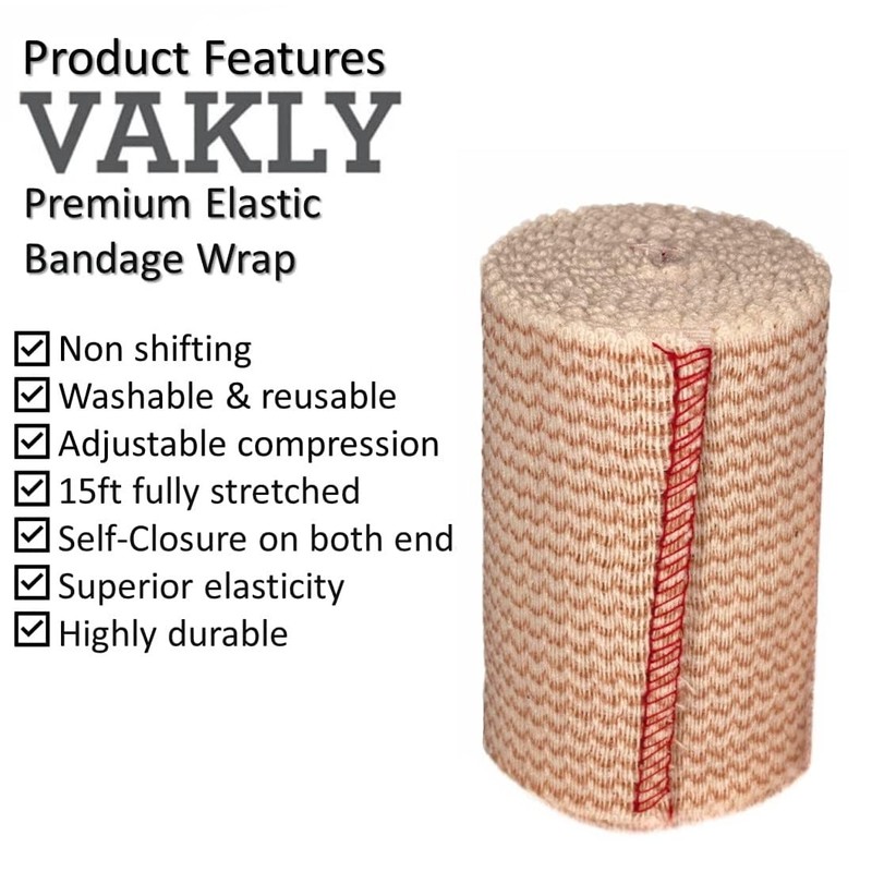 Vakly Elastic Bandage Wrap Rolls with Self-Closure [Pack of 10]