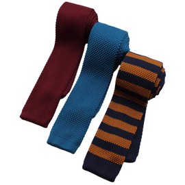 Best Item: Knit Tie Set, Narrow Tie, Men's, Slim Tie, Slim, Plain, Bordered, Knit Necktie, 3-6_Turquoise Blue Burgundy Border