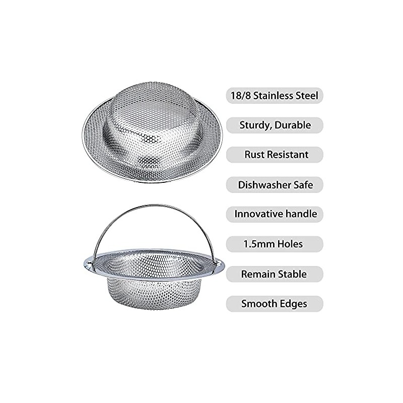 Kitchen Sink Strainer, 2-Pack Sink Strainer Basket with Handle, 4.5"