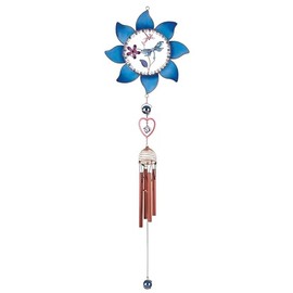 ICE ARMOR 35" Long Pewter Dragonfly Wind Chime with Blue Copper Gem Statue Sculpture Ornament Decoration Garden Decor Ideas for Housewarming, Holidays and Birthdays Great Collectible