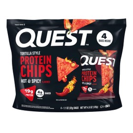 Quest Nutrition Tortilla Style Protein Chips, Hot & Spicy, 19g of Protein, 4g Net Carbs, High Protein, Gluten Free, 1.1 Ounce, 4 count