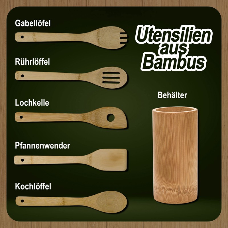 Heim.Liebe Premium Wooden Bamboo Spoon Set Including Container - Sustainable
