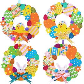 Winlyn 12 Sets Easter Wreath Signs Decorations DIY Foam Easter Craft Kits Easter Eggs Bunny Chick Foam Stickers Pom-Poms Googly Eyes for Kids Classroom Home Activity Art Project Gift Easter Front Door Dcor