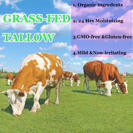  Grass-fed Tallow with Frankincense Oil & Castor Oil, 60g Organic Tallow Moisturizer for Skin, Tallow And Manuka Honey Cream for Face, Body