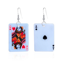 GBAHFY Acrylic Playing Card Poker Drop Earrings Charms Fashion Leisure Casino Games Style Hip Hop Jewelry Earring for Women Party (Red Heart Q Spade A)