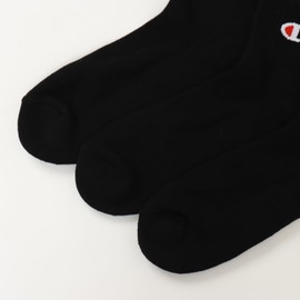 Champion CMSCY201 Men's Solid Socks, Half Pile Socks, One Point Logo, Quarter Length Socks, 3 Pairs, Black, 25.0-27.0 cm