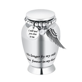 Small Urns for Human Ashes Keepsake Cremation Urn for Human Ashes with Wings Charm Mini Personal Funeral Urn for Pet (Silver-Large Wings)
