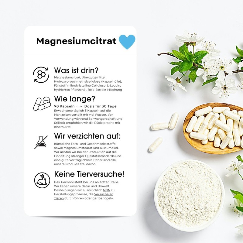 Magnesium Citrate, 300mg Magnesium per daily dose, 90 Capsules (No