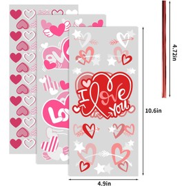 CCINEE Valentine's Day Cellophane Candy Bags,120pcs Heart Cello Treat Goodie Bags with Twisted Ties for Valentine's Day Gift Exchange Party Favor Supply