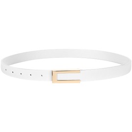 SUOSDEY Skinny Belt for Women, Thin Leather Belt Fashion Waist Belt for Dress Jeans with Gold Buckle white