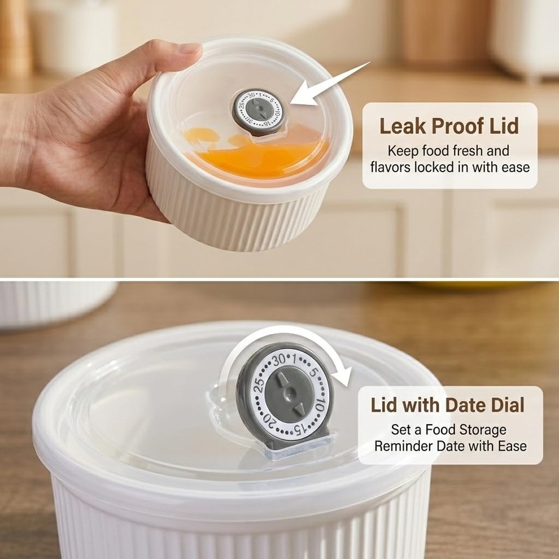 14 oz Ceramic Ramekins with Lids, Set of 4 Oven