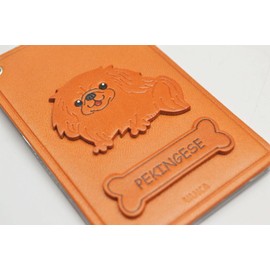 Pekingese Genuine Leather Pass Case, Leather Story Pass Card Holder, Gold Brown