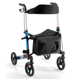 Rollator Walker for Seniors with Seat and Brakes, Foldable Rolling Walker with 8" Large Wheels, Height Adjustable