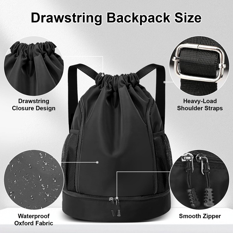 Drawstring Backpack Sports Gym Bag, Water Resistant String Bag Gym