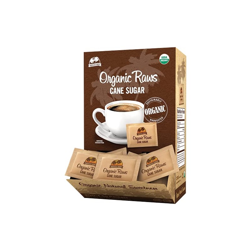 Tropically Grown Organic Raws Cane Sugar, 200/Box
