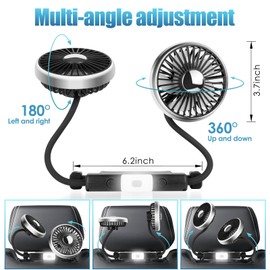Shker Car Fan, 12V Cooling Fans for Backseat with Little Night Light, Headrest 360° Rotatable Dual Head Back Seat Fan 3 Speed Adjust Vehicles Rear Seat Air Fan for Sedan SUV RV