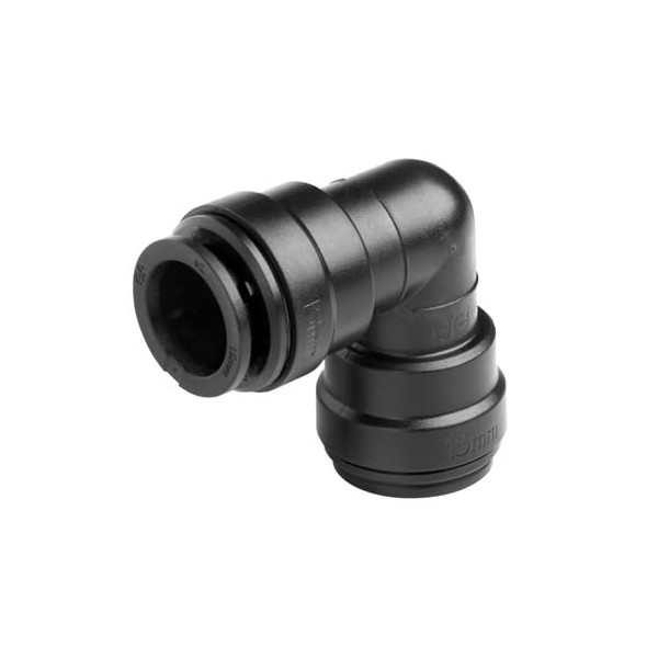 John Guest Equal Elbow Pushfit Connector, 15mm, Black, 90 Degree
