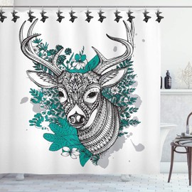 ZILucky Set of 12 Deer Shower Curtain Hooks Rings Rustic Cabin Bath Christmas Theme Decoration Reindeer Antlers Stag Woodland Stainless Steel Rustproof (Black)