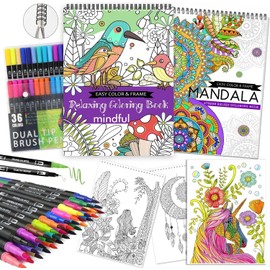 Libros para Colorear para Adultos Antiestrés Mandalas 36 Plumones Tamaño A4 - Hermosos Patrones de Flores - Regalo Ideal de Arte Terapia para la Relajación Profunda