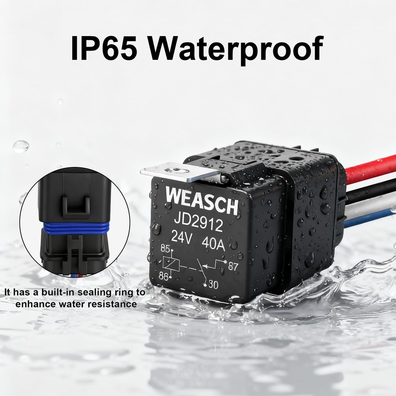 Weasch 2 Pack Waterproof Relay Kit, 24V 40A, 4 Pin