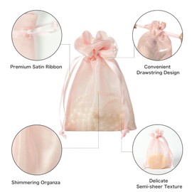 QIANF 20 Pcs Pink Small Organza Bags 4X6 inch for Wedding Favors with Drawstring, Mini Mesh Gift Bags Jewelry Pouch for Candy Bridal Shower Party Favor Baby Shower Christmas